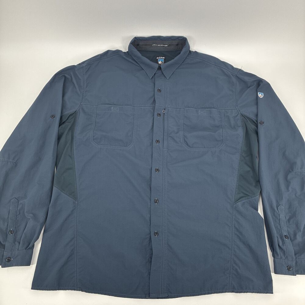 Kuhl Airspeed Shirt Men XXL 2XL Blue Pockets Vented Roll Long Sleeve Performance